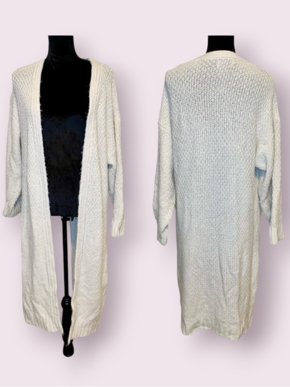 UO Urban Outfitters Longline Cardigan Sweater Duster Open Front Cream Small